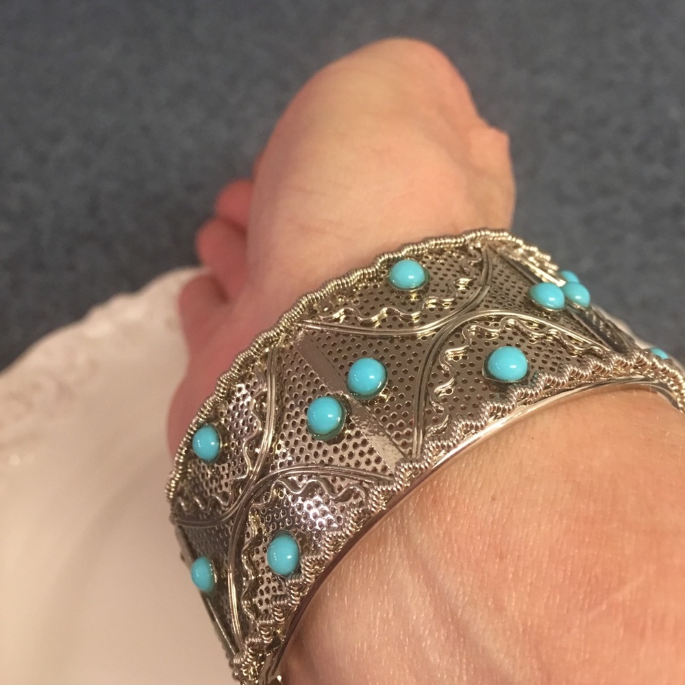 SILVER with TURQUOISE WIDE CUFF BRACELET